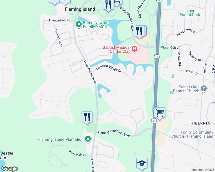 map of restaurants, bars, coffee shops, grocery stores, and more near 1345 Fairway Village Drive in Orange Park