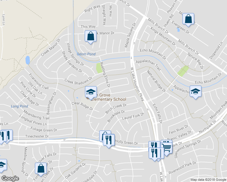 map of restaurants, bars, coffee shops, grocery stores, and more near 3207 Sycamore Springs Drive in Houston