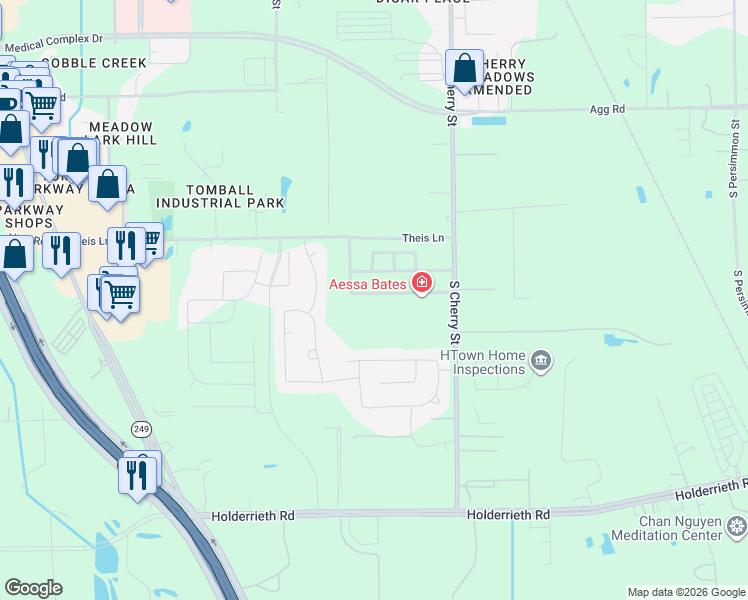 map of restaurants, bars, coffee shops, grocery stores, and more near 12911 Pine Meadows Street in Tomball
