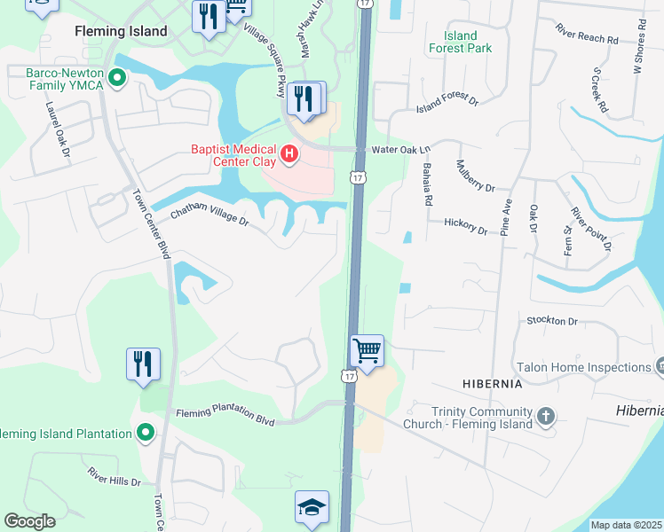 map of restaurants, bars, coffee shops, grocery stores, and more near 2399 Golfview Drive in Orange Park