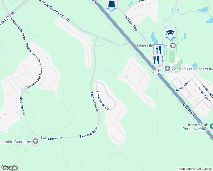 map of restaurants, bars, coffee shops, grocery stores, and more near 155 Broomsedge Circle in St. Augustine