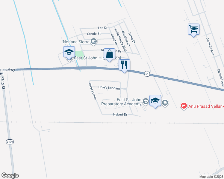 map of restaurants, bars, coffee shops, grocery stores, and more near 409 Coles Lodge in LaPlace