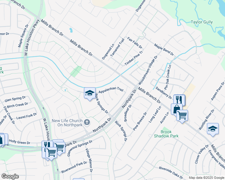 map of restaurants, bars, coffee shops, grocery stores, and more near 4318 Appalachian Trail in Houston