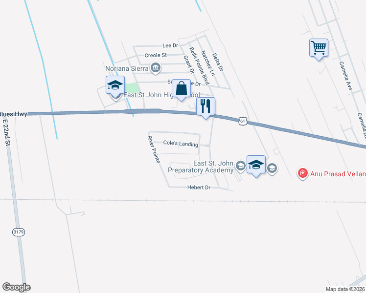 map of restaurants, bars, coffee shops, grocery stores, and more near 409 Coles Lodge in LaPlace