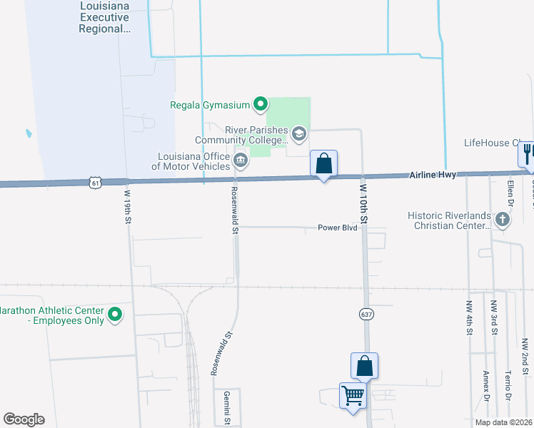 map of restaurants, bars, coffee shops, grocery stores, and more near 242 Power Boulevard in Reserve