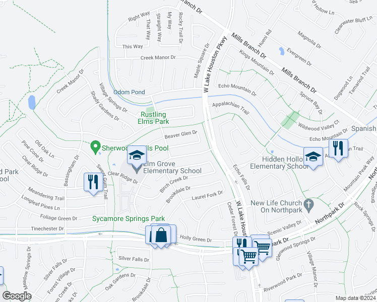 map of restaurants, bars, coffee shops, grocery stores, and more near 3231 Sycamore Springs Drive in Houston