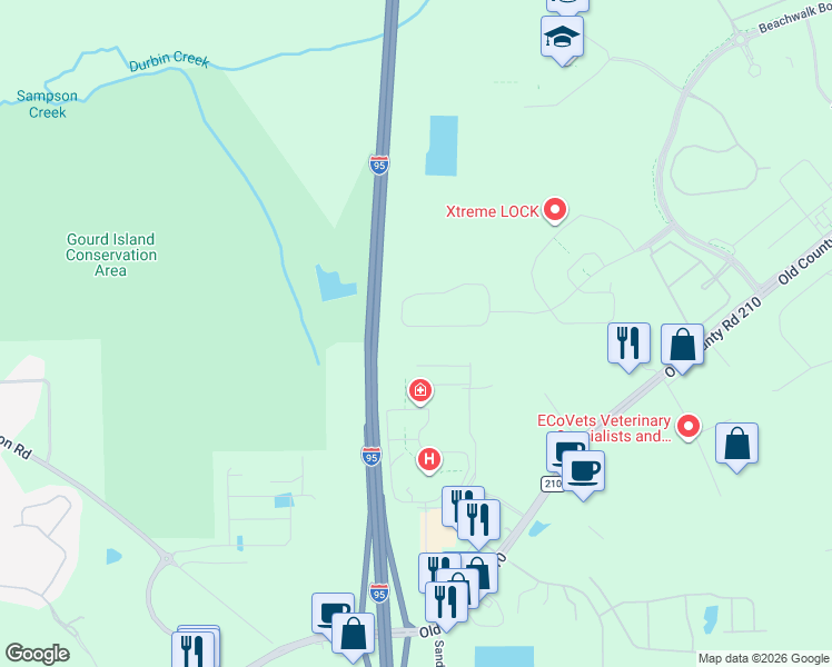 map of restaurants, bars, coffee shops, grocery stores, and more near 10290 Ce Wilson Road in Saint Johns