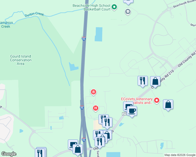 map of restaurants, bars, coffee shops, grocery stores, and more near 10290 Ce Wilson Road in Saint Johns