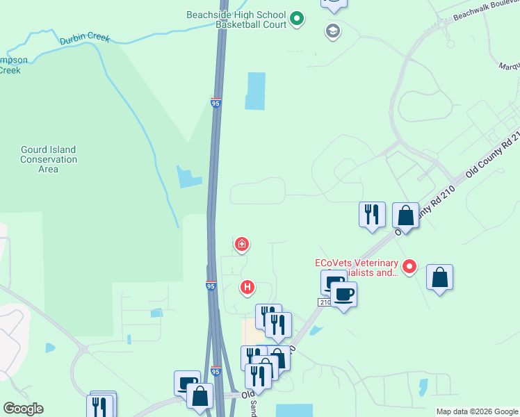 map of restaurants, bars, coffee shops, grocery stores, and more near 10080 Ew Pappy Road in Saint Johns