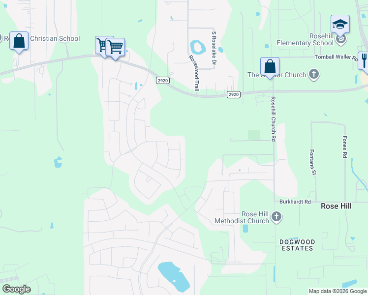 map of restaurants, bars, coffee shops, grocery stores, and more near 21434 Rose Loch Lane in Tomball