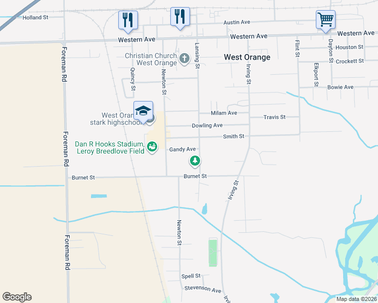 map of restaurants, bars, coffee shops, grocery stores, and more near 2809 Gandy Avenue in West Orange