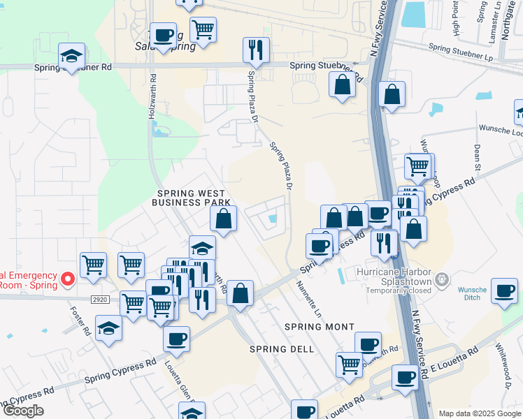 map of restaurants, bars, coffee shops, grocery stores, and more near 1818 Spring Cypress Road in Spring