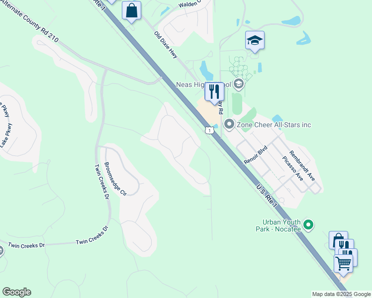 map of restaurants, bars, coffee shops, grocery stores, and more near 82 Deer Trail in St. Augustine
