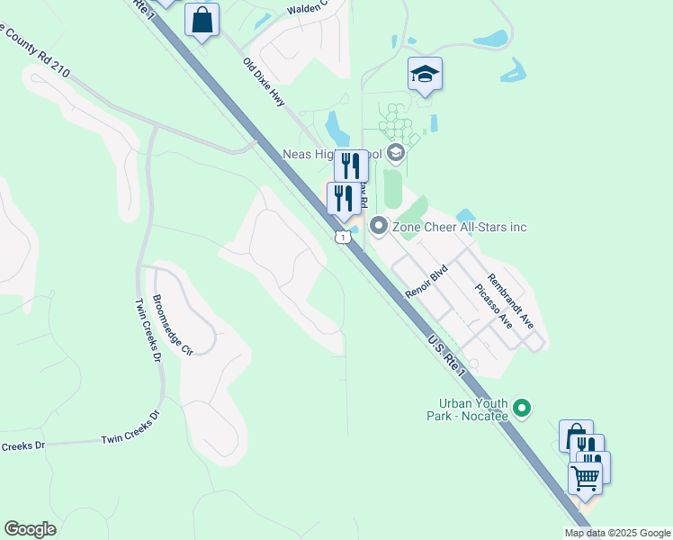 map of restaurants, bars, coffee shops, grocery stores, and more near 82 Deer Trail in St. Augustine