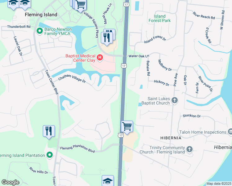 map of restaurants, bars, coffee shops, grocery stores, and more near 2396 Golfview Drive in Orange Park