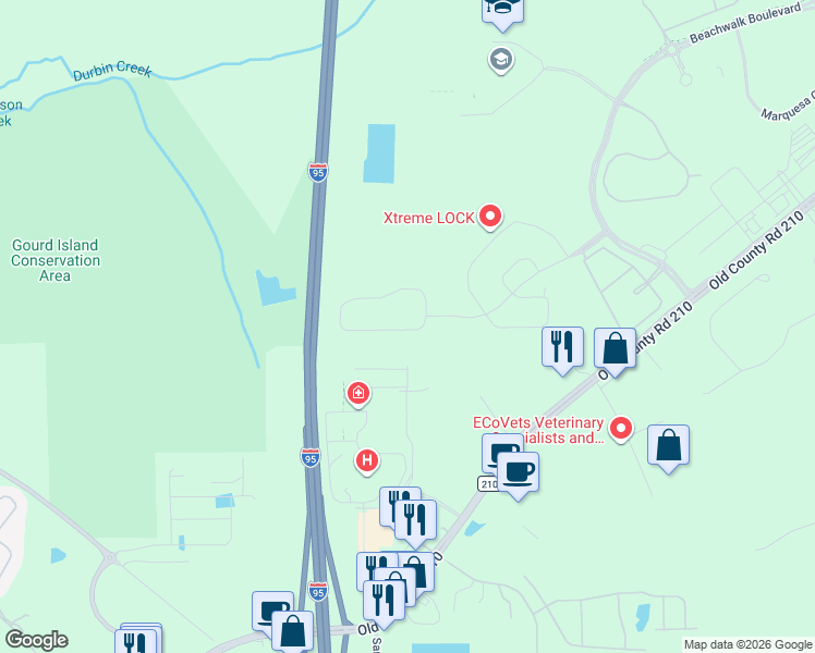 map of restaurants, bars, coffee shops, grocery stores, and more near 10080 Ew Pappy Road in Saint Johns
