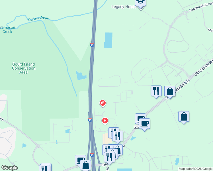 map of restaurants, bars, coffee shops, grocery stores, and more near 10290 Ce Wilson Road in Saint Johns