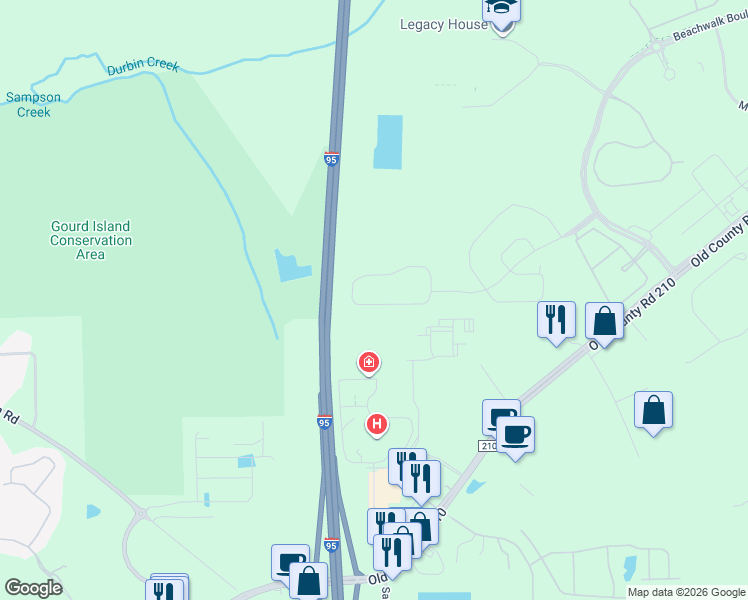 map of restaurants, bars, coffee shops, grocery stores, and more near 10290 Ce Wilson Road in Saint Johns