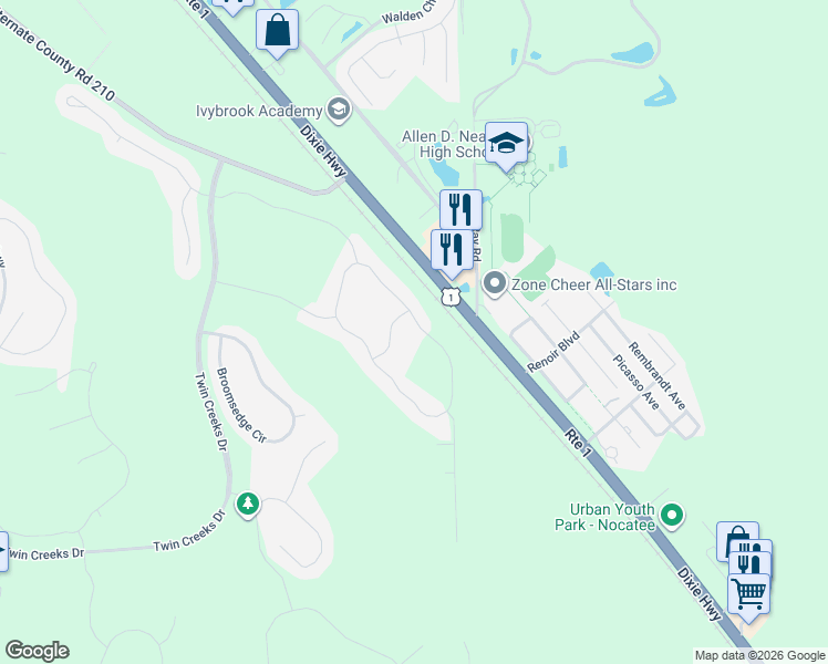 map of restaurants, bars, coffee shops, grocery stores, and more near 82 Deer Trail in St. Augustine