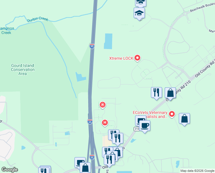 map of restaurants, bars, coffee shops, grocery stores, and more near 10290 Ce Wilson Road in Saint Johns