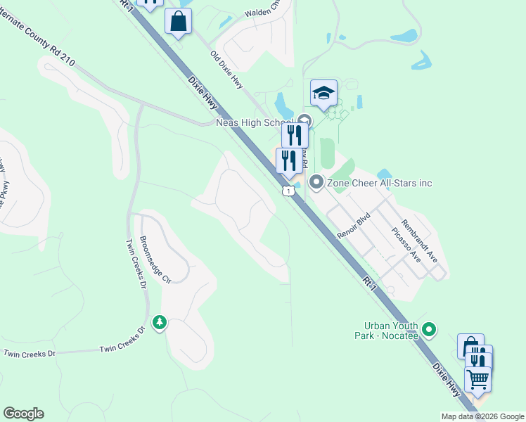 map of restaurants, bars, coffee shops, grocery stores, and more near 82 Deer Trail in St. Augustine