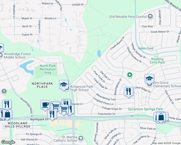 map of restaurants, bars, coffee shops, grocery stores, and more near 2211 Clear Ridge Drive in Houston