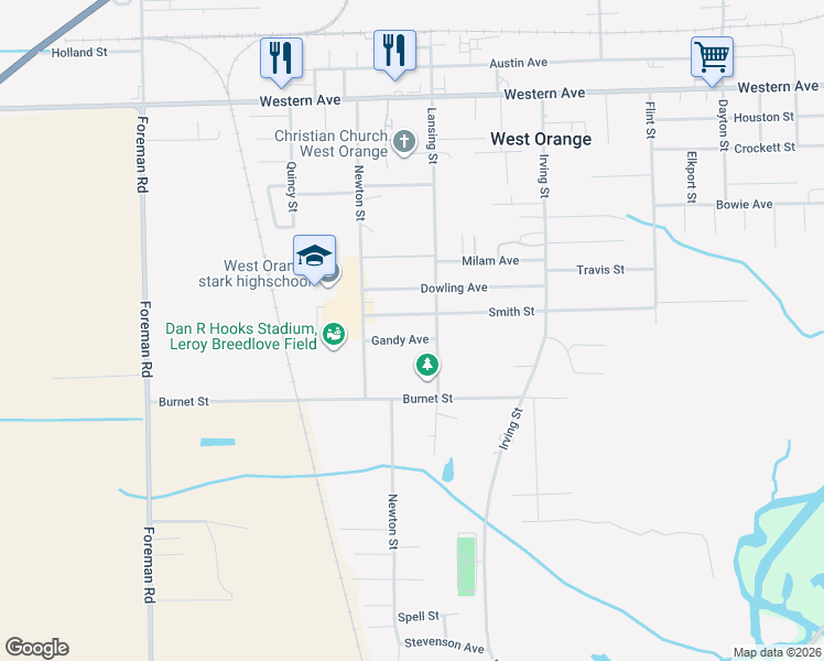 map of restaurants, bars, coffee shops, grocery stores, and more near 2809 Gandy Avenue in West Orange