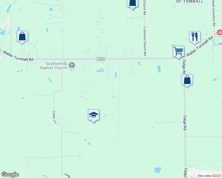 map of restaurants, bars, coffee shops, grocery stores, and more near 21502 Parker Road in Tomball