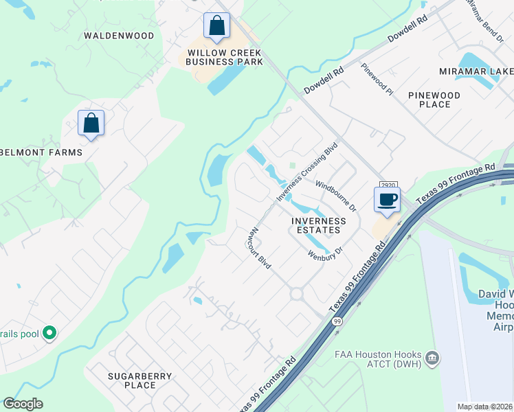 map of restaurants, bars, coffee shops, grocery stores, and more near 22622 Wixford Lane in Tomball