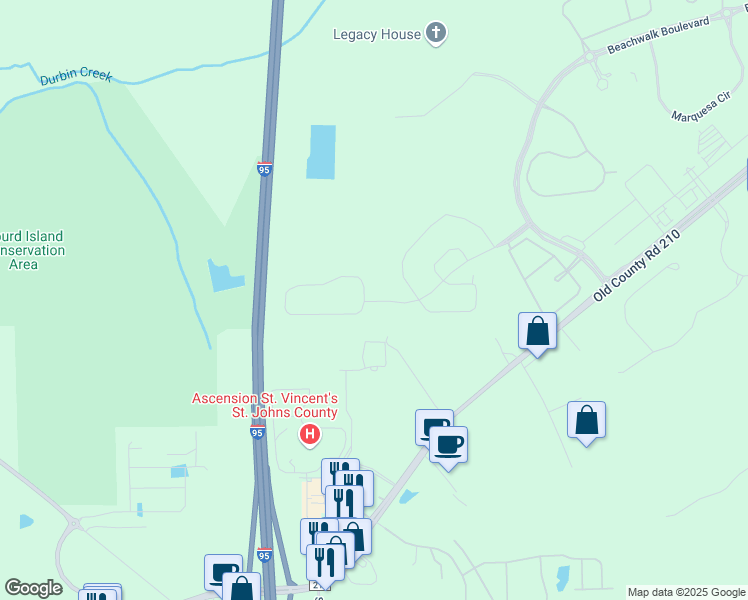 map of restaurants, bars, coffee shops, grocery stores, and more near 468 Albany Bay Boulevard in Saint Johns