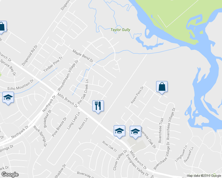 map of restaurants, bars, coffee shops, grocery stores, and more near 4730 Woodspring Glen Lane in Houston