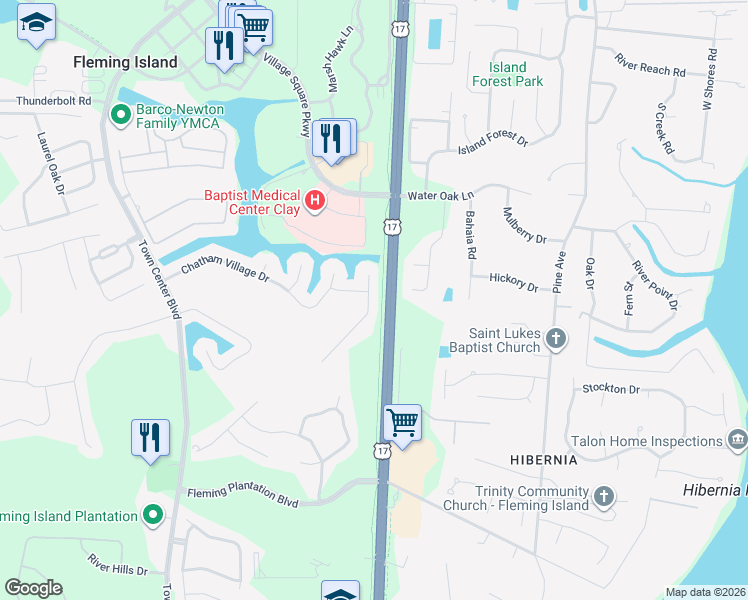 map of restaurants, bars, coffee shops, grocery stores, and more near 2375 Golfview Drive in Orange Park