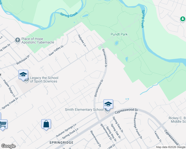 map of restaurants, bars, coffee shops, grocery stores, and more near 3042 Native Spring Drive in Spring
