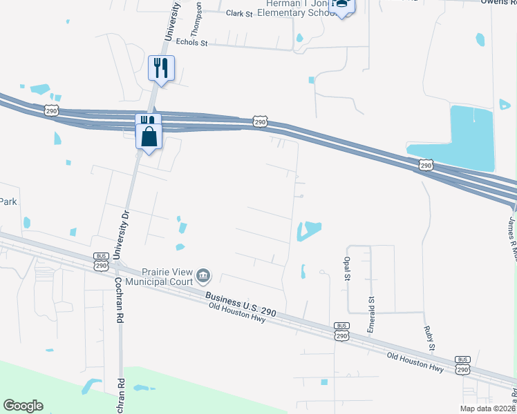 map of restaurants, bars, coffee shops, grocery stores, and more near 237 Alleda Road in Prairie View