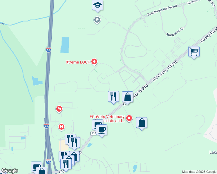 map of restaurants, bars, coffee shops, grocery stores, and more near 101 Killarney Avenue in Saint Johns