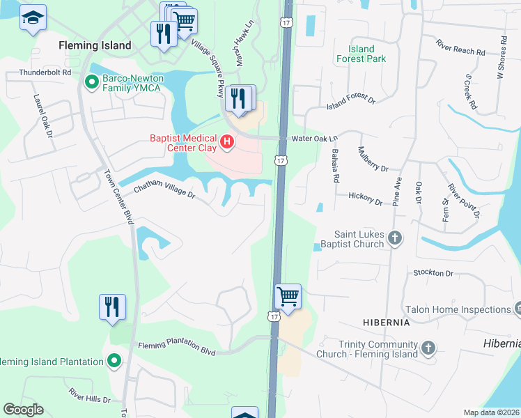 map of restaurants, bars, coffee shops, grocery stores, and more near 2372 Golfview Drive in Fleming Island