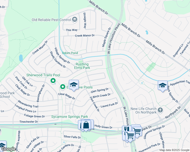 map of restaurants, bars, coffee shops, grocery stores, and more near 3222 Beaver Glen Drive in Humble