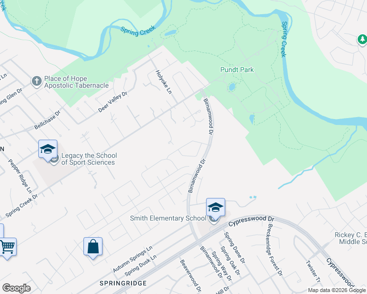 map of restaurants, bars, coffee shops, grocery stores, and more near 3042 Native Spring Drive in Spring