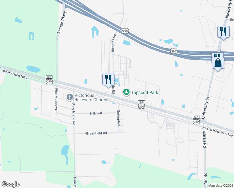 map of restaurants, bars, coffee shops, grocery stores, and more near 45568 U.S. 290 Business in Hempstead