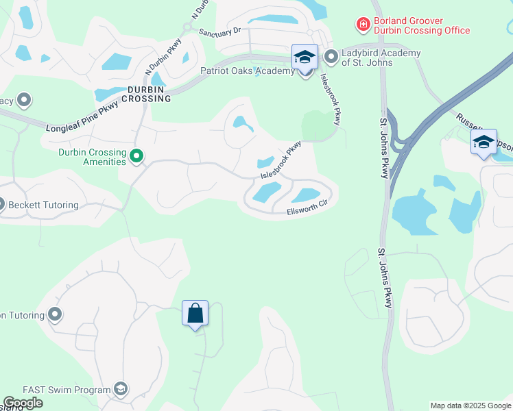 map of restaurants, bars, coffee shops, grocery stores, and more near 265 Ellsworth Circle in Saint Johns