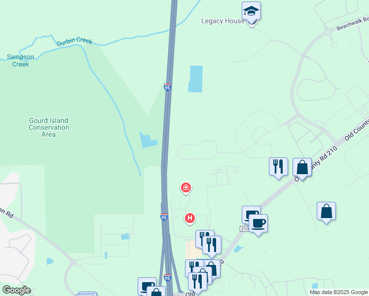 map of restaurants, bars, coffee shops, grocery stores, and more near Interstate 95 in Saint Johns