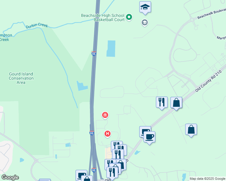 map of restaurants, bars, coffee shops, grocery stores, and more near 35 Clifton Bay Loop in Saint Johns