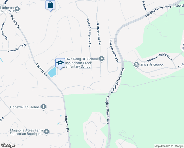 map of restaurants, bars, coffee shops, grocery stores, and more near 712 South Lake Cunningham Avenue in Jacksonville