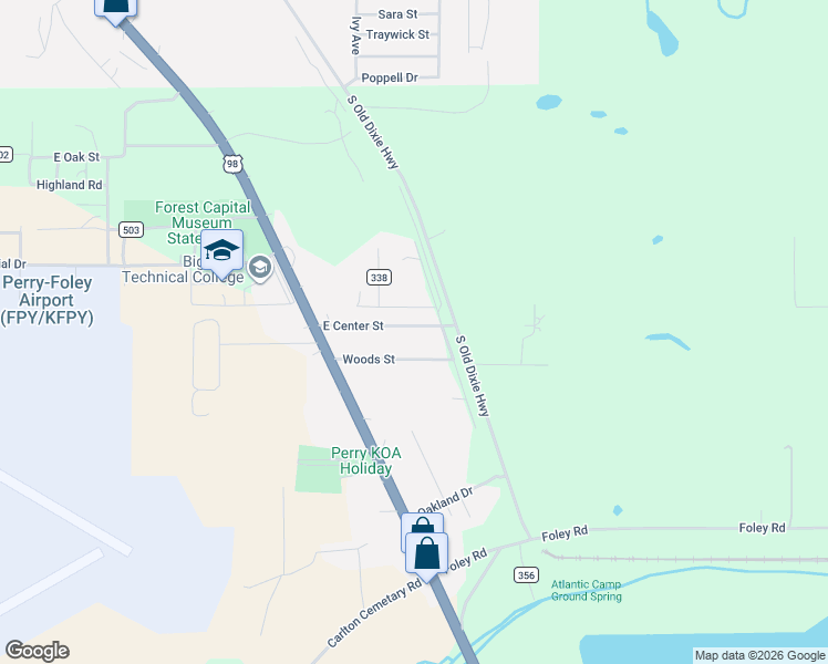 map of restaurants, bars, coffee shops, grocery stores, and more near 179 East Center Street in Perry