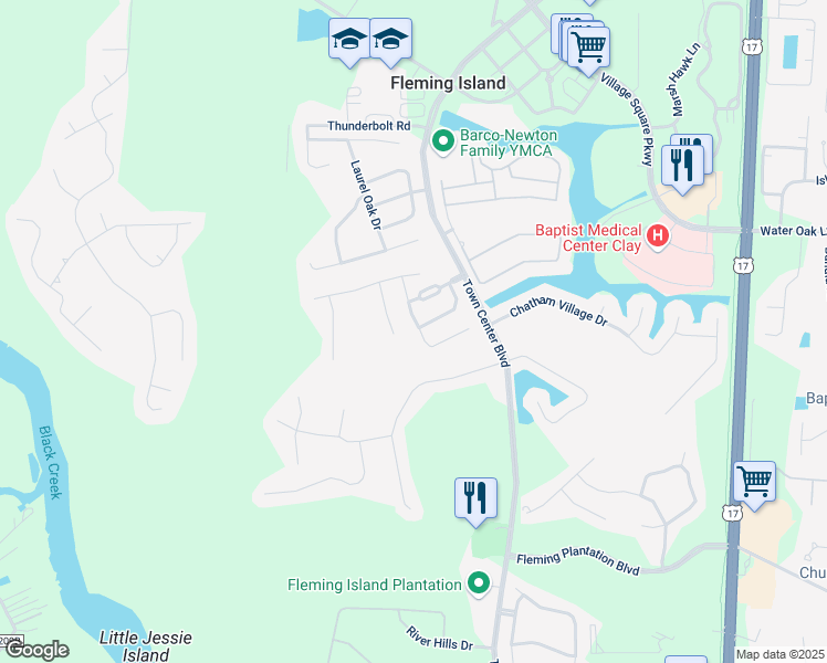 map of restaurants, bars, coffee shops, grocery stores, and more near 1832 Sea Pines Lane in Orange Park