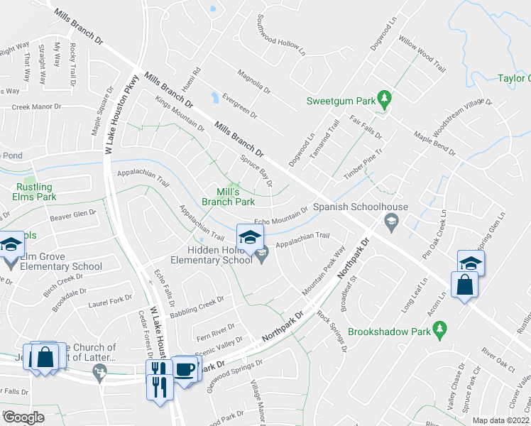 map of restaurants, bars, coffee shops, grocery stores, and more near 3922 Wildwood Valley Court in Houston