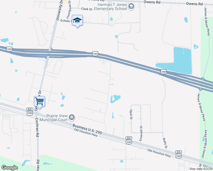 map of restaurants, bars, coffee shops, grocery stores, and more near 237 Alleda Road in Prairie View