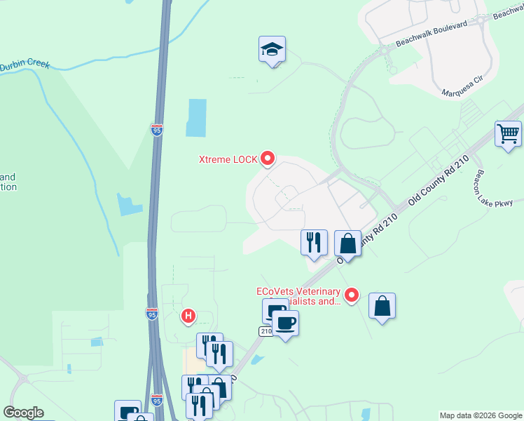 map of restaurants, bars, coffee shops, grocery stores, and more near 433 Clifton Bay Loop in Saint Johns