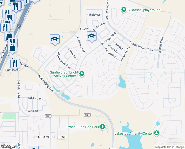map of restaurants, bars, coffee shops, grocery stores, and more near 176 Nectar Drive in Buda