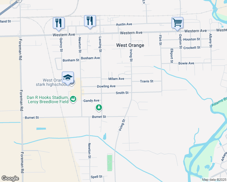map of restaurants, bars, coffee shops, grocery stores, and more near 2630 Smith Street in West Orange